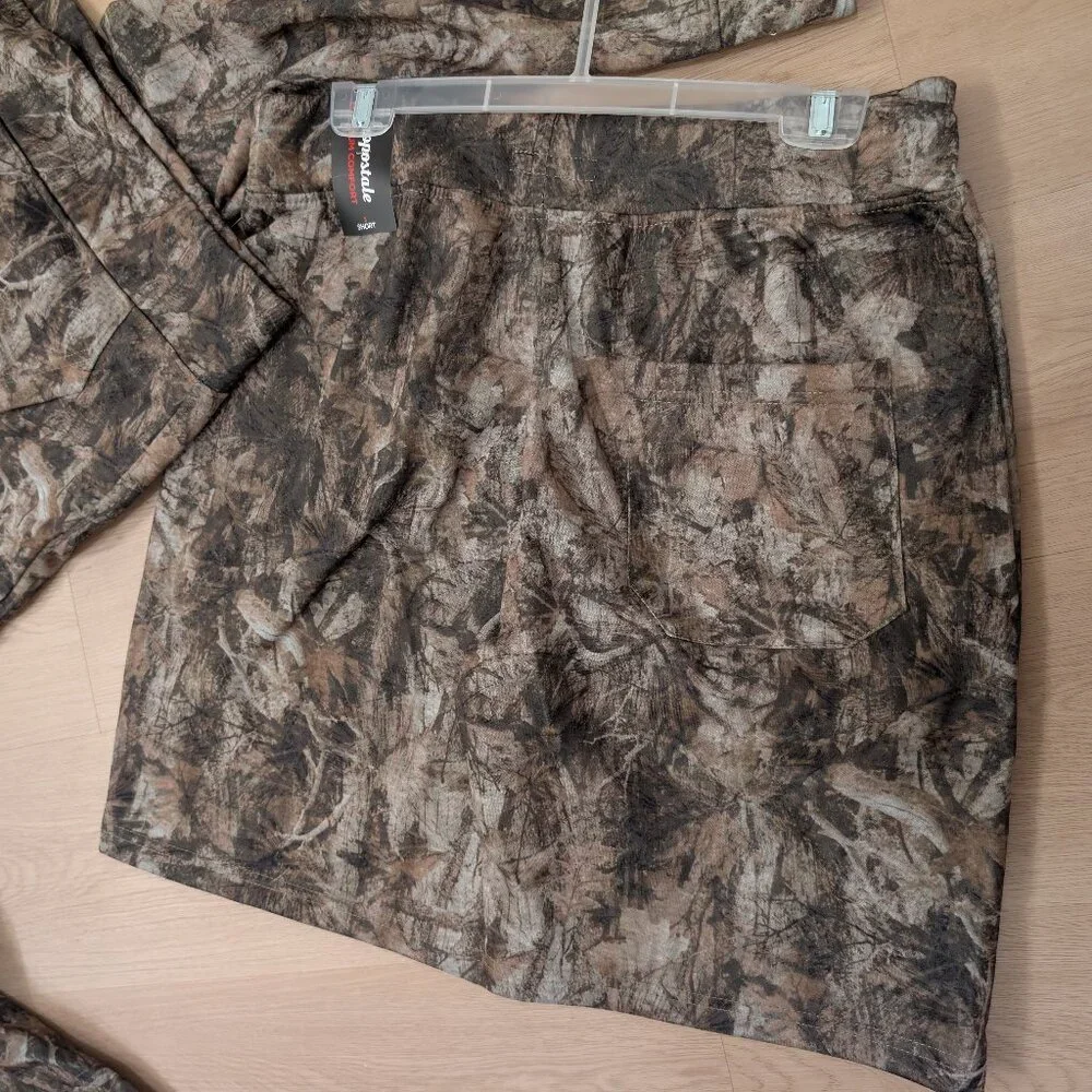SMALL NWT Aeropostale Camo Set Hoodie Shorts Khaki Real Tree Pocket Aero
